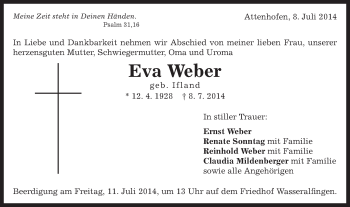 Traueranzeige von Eva Weber von Schwäbische Post