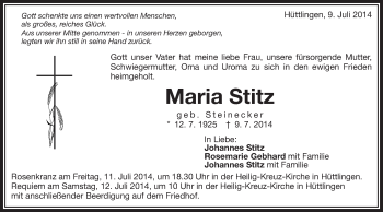 Traueranzeige von Maria Stitz von Schwäbische Post