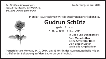 Traueranzeige von Gudrun Schütz von Schwäbische Post