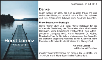 Traueranzeige von Horst Lorenz von Schwäbische Post