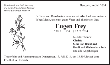 Traueranzeige von Eugen Frey von Gmünder Tagespost