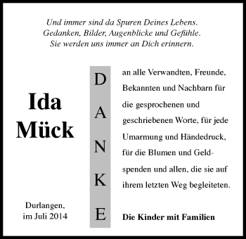 Traueranzeige von Ida Mück von Gmünder Tagespost