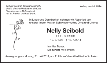 Traueranzeige von Nelly Seibold von Schwäbische Post