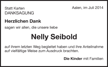 Traueranzeige von Nelly Seibold von Schwäbische Post