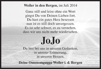 Traueranzeige von Jojo  von Gmünder Tagespost