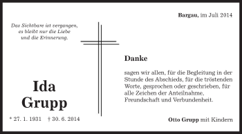 Traueranzeige von Ida Grupp von Gmünder Tagespost