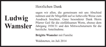 Traueranzeige von Ludwig Wamsler von Gmünder Tagespost
