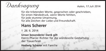 Traueranzeige von Hans Scherer von Schwäbische Post
