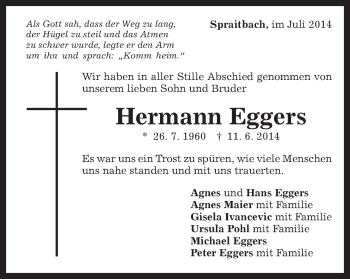 Traueranzeige von Hermann Eggers von Gmünder Tagespost