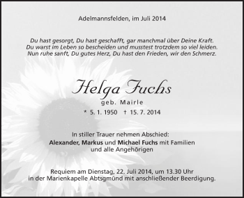 Traueranzeige von Welya Yuchs von Schwäbische Post
