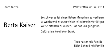 Traueranzeige von Berta Kaiser von Gmünder Tagespost