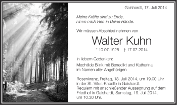 Traueranzeige von Walter Kuhn von Schwäbische Post