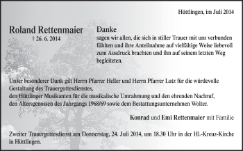 Traueranzeige von Roland Rettenmaier von Schwäbische Post