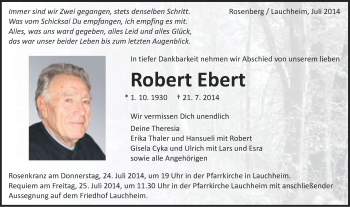Traueranzeige von Robert Ebert von Schwäbische Post