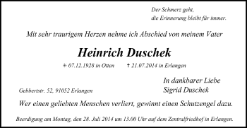 Traueranzeige von Heinrich Duschek von Gmünder Tagespost