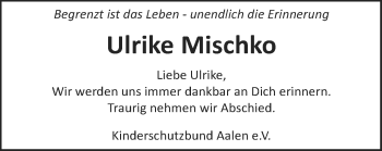 Traueranzeige von Ulrike Mischko von Schwäbische Post