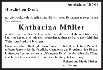 Traueranzeige von Katharina Müller von Gmünder Tagespost