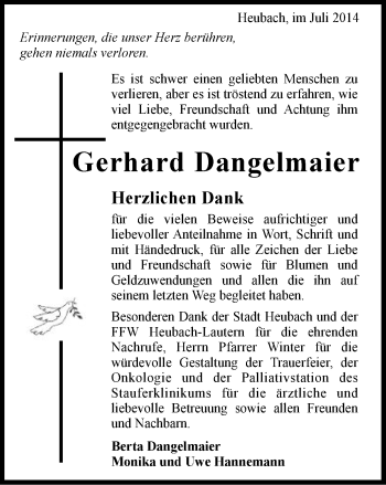 Traueranzeige von Gerhard Dangelmaier von Gmünder Tagespost