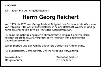 Traueranzeige von Georg Reichert von Schwäbische Post