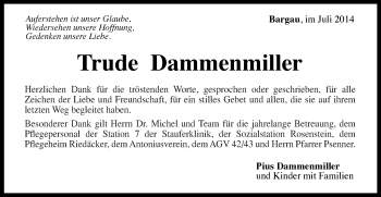 Traueranzeige von Trude Dammenmiller von Gmünder Tagespost