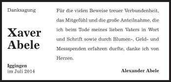 Traueranzeige von Xaver Abele von Gmünder Tagespost