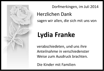 Traueranzeige von Lydia Franke von Schwäbische Post