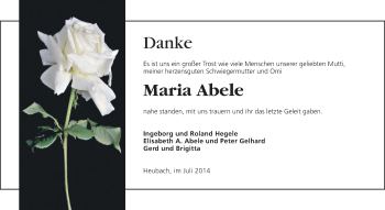 Traueranzeige von Maria Abele von Gmünder Tagespost