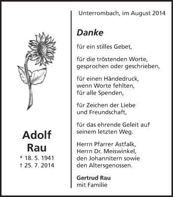 Traueranzeige von Adolf Rau von Schwäbische Post