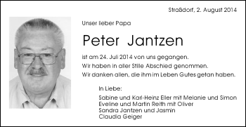 Traueranzeige von Peter Jantzen von Gmünder Tagespost