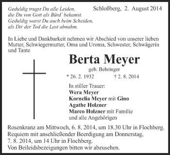 Traueranzeige von Berta Meyer von Schwäbische Post