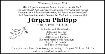 Traueranzeige von Jürgen Philipp von Gmünder Tagespost