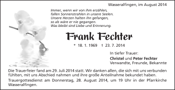 Traueranzeige von Frank Fechter von Schwäbische Post