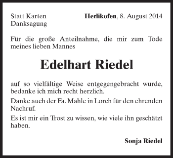 Traueranzeige von Edelhart Riedel von Gmünder Tagespost