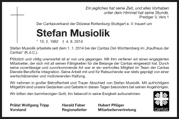Traueranzeige von Stefan Musiolik von Schwäbische Post