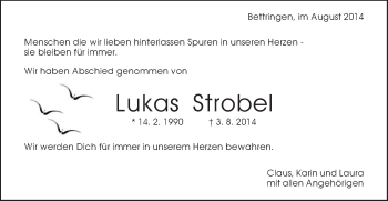 Traueranzeige von Lukas Strobel von Gmünder Tagespost
