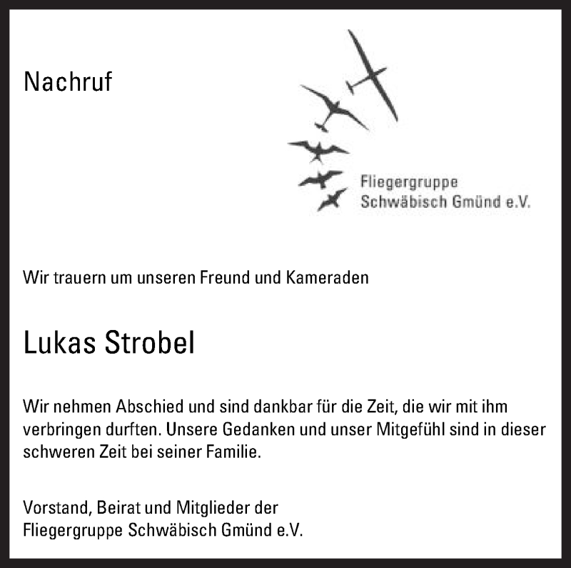  Traueranzeige für Lukas Strobel vom 09.08.2014 aus Gmünder Tagespost