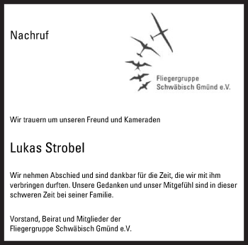 Traueranzeige von Lukas Strobel von Gmünder Tagespost