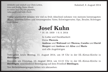 Traueranzeige von Josef Kuhn von Schwäbische Post