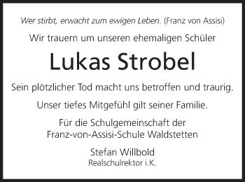 Traueranzeige von Lukas Strobel von Gmünder Tagespost
