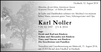 Traueranzeige von Karl Noller von Gmünder Tagespost