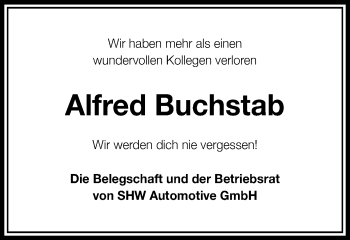 Traueranzeige von Alfred Buchstab von Schwäbische Post