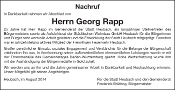 Traueranzeige von Georg Rapp von Gmünder Tagespost