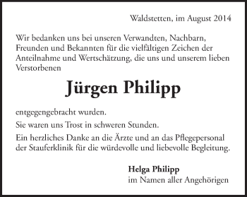 Traueranzeige von Jürgen Philipp von Gmünder Tagespost