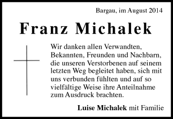 Traueranzeige von Franz Michalek von Gmünder Tagespost