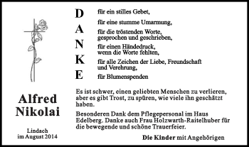 Traueranzeige von Alfred Nikolai von Gmünder Tagespost