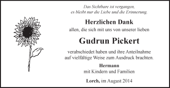 Traueranzeige von Gudrun Pickert von Gmünder Tagespost
