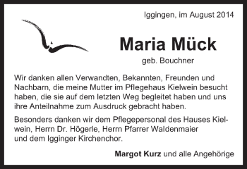 Traueranzeige von Maria Mück von Gmünder Tagespost