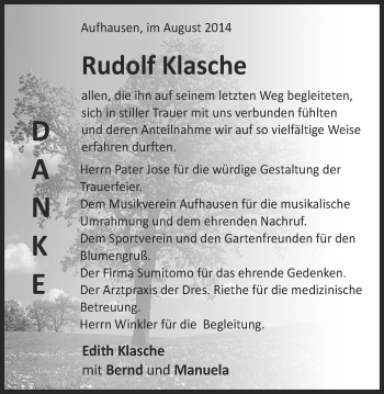 Traueranzeige von Rudolf Klasche von Schwäbische Post