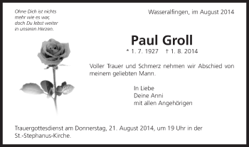 Traueranzeige von Paul Groll von Schwäbische Post