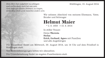 Traueranzeige von Helmut Maier von Schwäbische Post